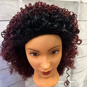 Curly Black and Burgundy  converti-cap Wig